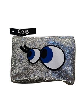 SAM EDELMAN CIRCUS GLITTER MAKEUP BAG/ CLUTCH , ZIPPER CLOSURE  ANIMATED EYES